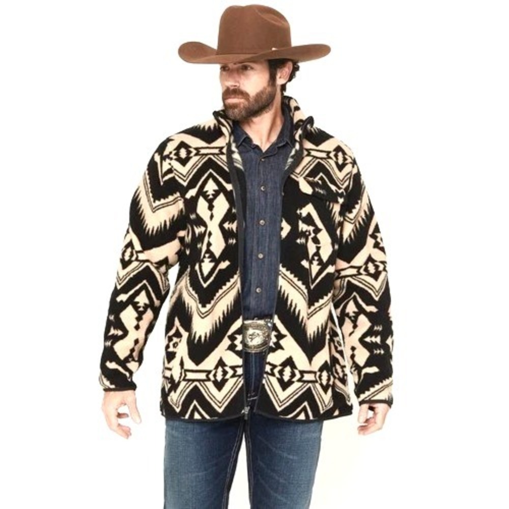 NEW Wrangler Men's Lightweight Full‎ Zip Southwestern Sherpa Jacket Large Caviar